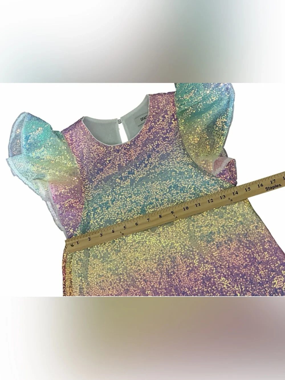 Grace Karin Girls Sequin Dress 8Y Pastel Rainbow Sparkle Flutter Sleeve Party 8